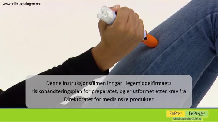 Instruksjonsfilm for bruk av ferdigfylt penn.
