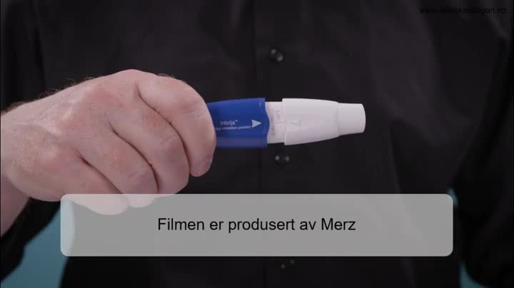 Instruksjonsfilm for bruk av Inbrija-inhalator.