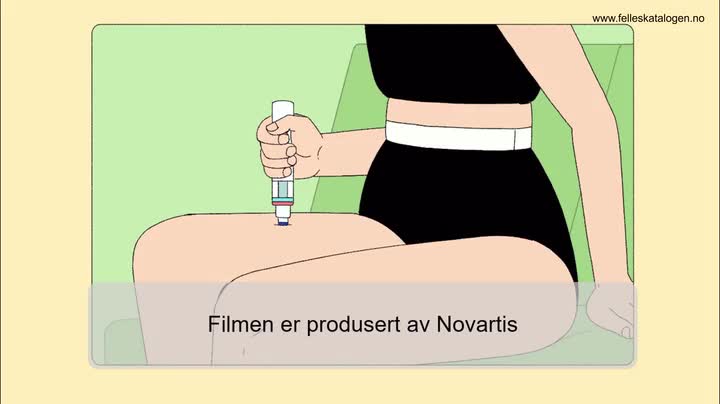 Instruksjonsfilm for bruk av ferdigfylt penn.